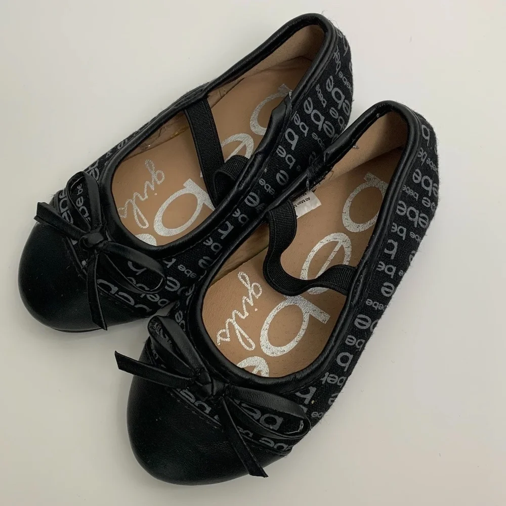Bebe Girl's Black & Silver Logo Ballet Flats
